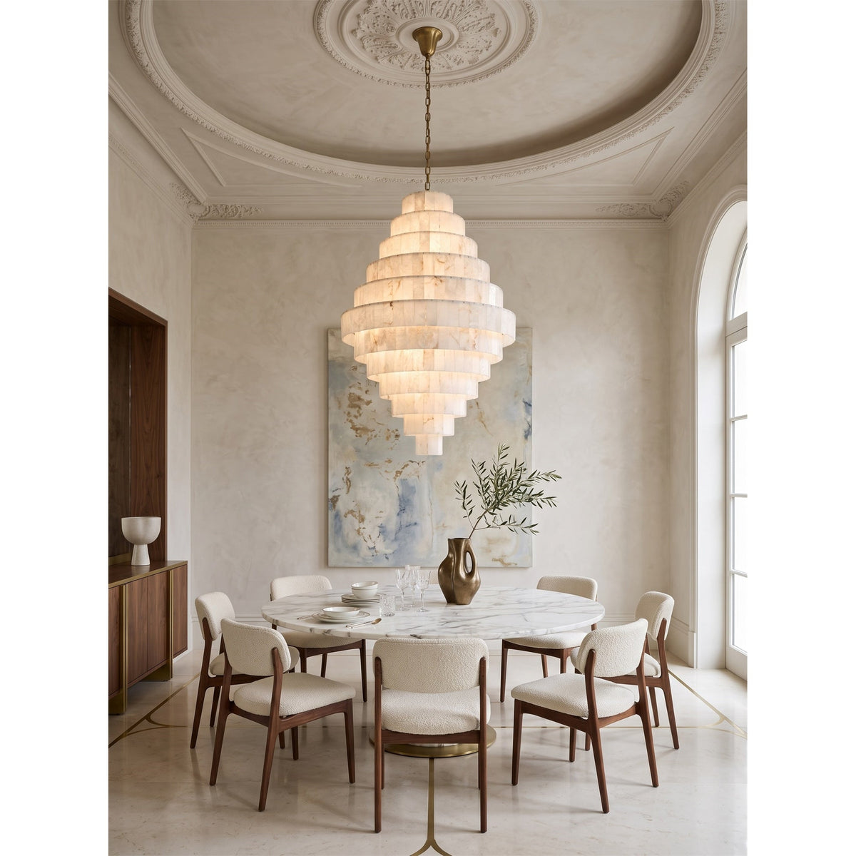 Radilum Pyramid Alabaster Chandelier Brass Frame