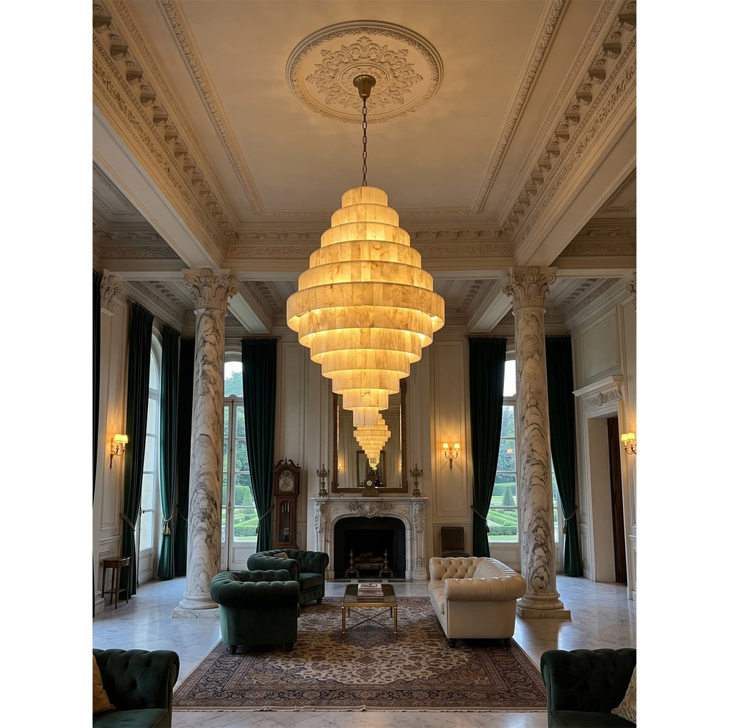 Radilum Pyramid Alabaster Chandelier Brass Frame