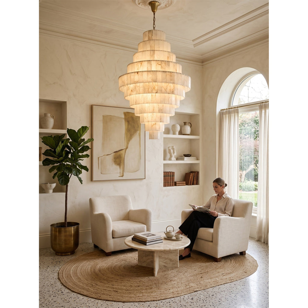 Radilum Pyramid Alabaster Chandelier Brass Frame