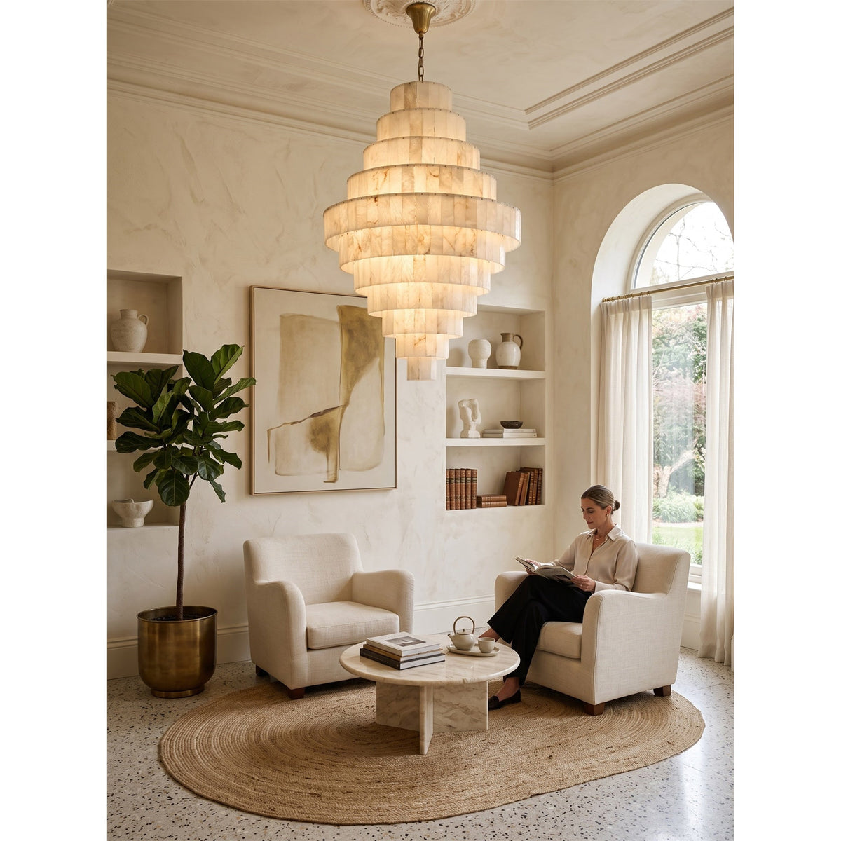 Radilum Pyramid Alabaster Chandelier Brass Frame
