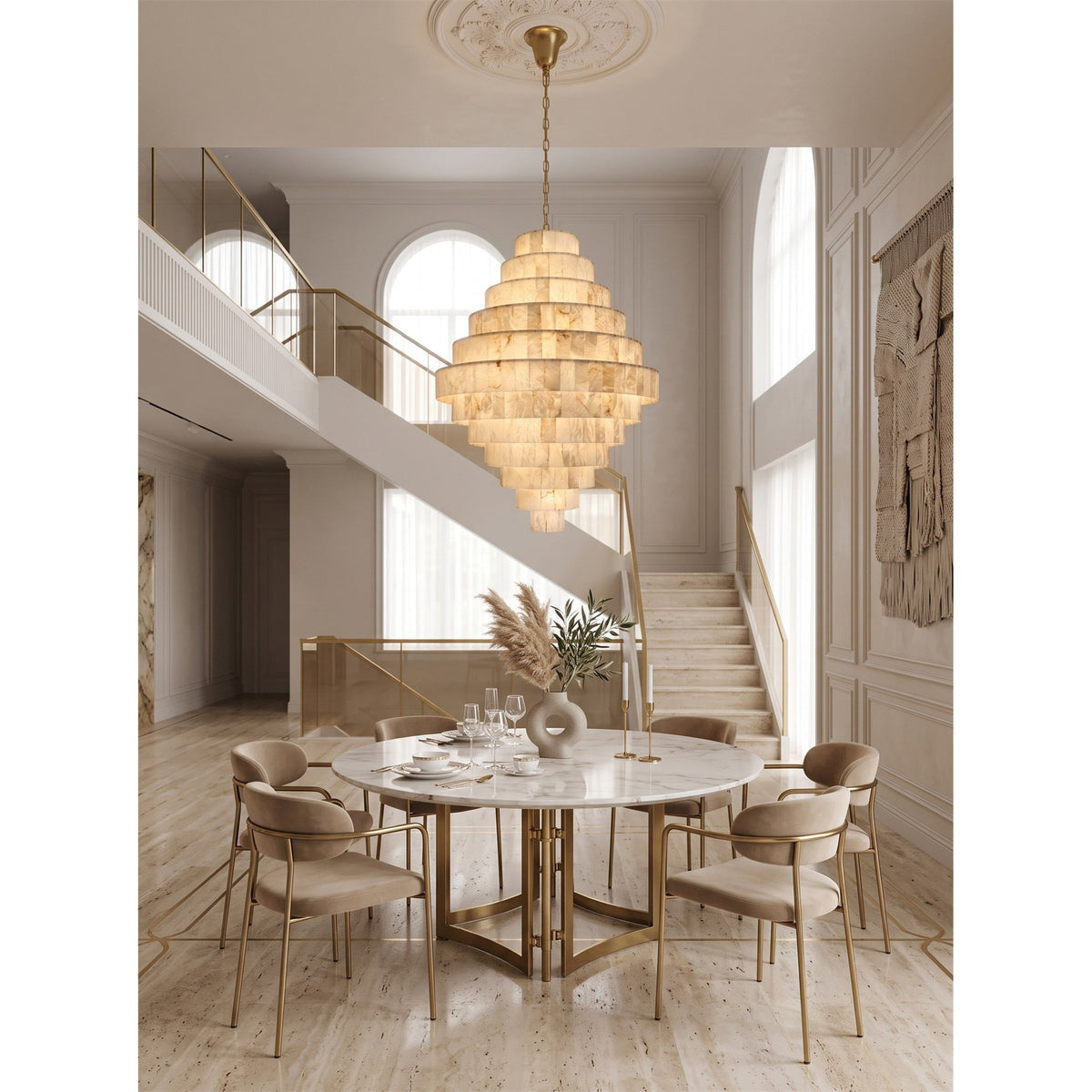 Radilum Pyramid Alabaster Chandelier Brass Frame