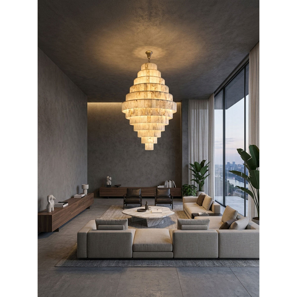 Radilum Pyramid Alabaster Chandelier Brass Frame