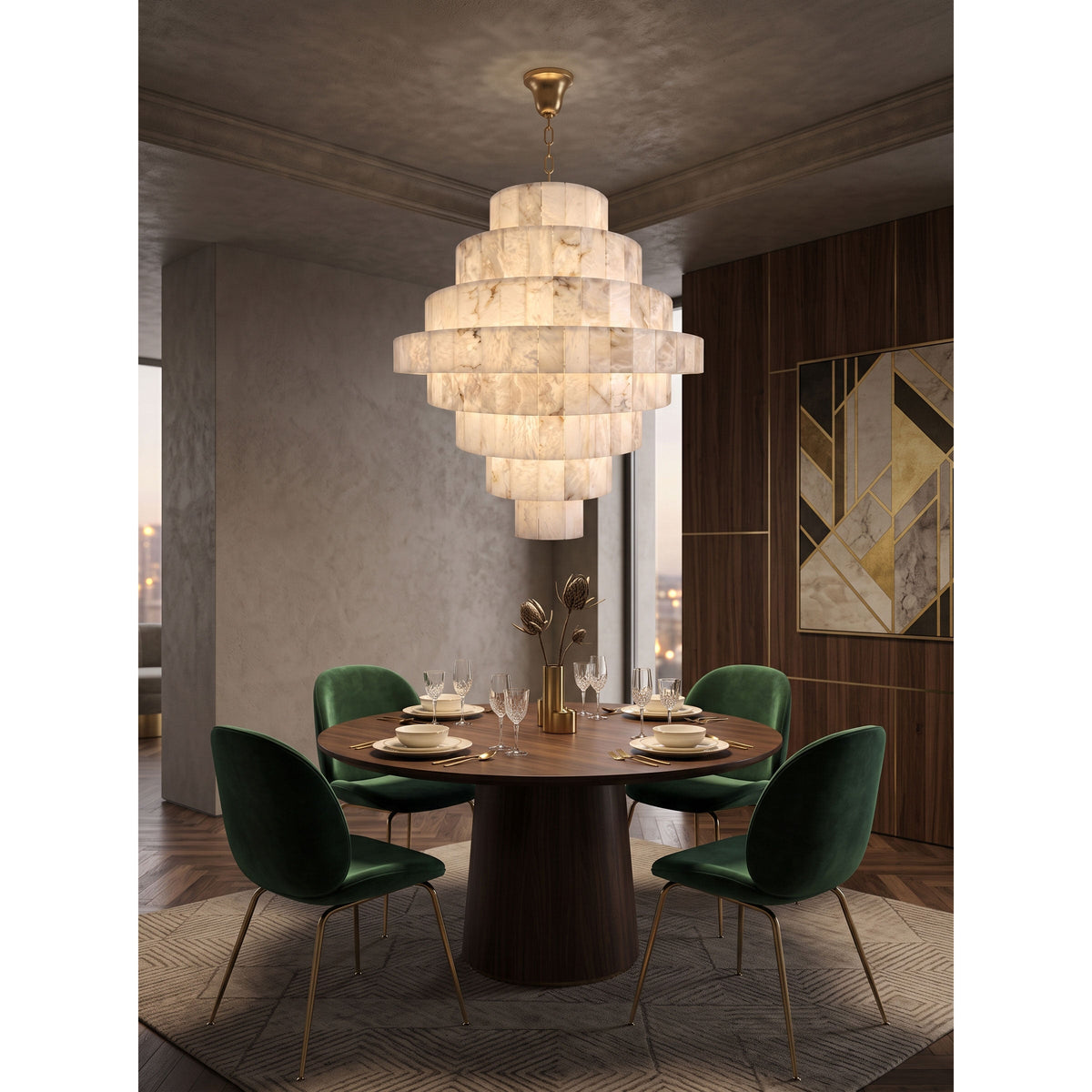 Radilum Pyramid Alabaster Chandelier Brass Frame