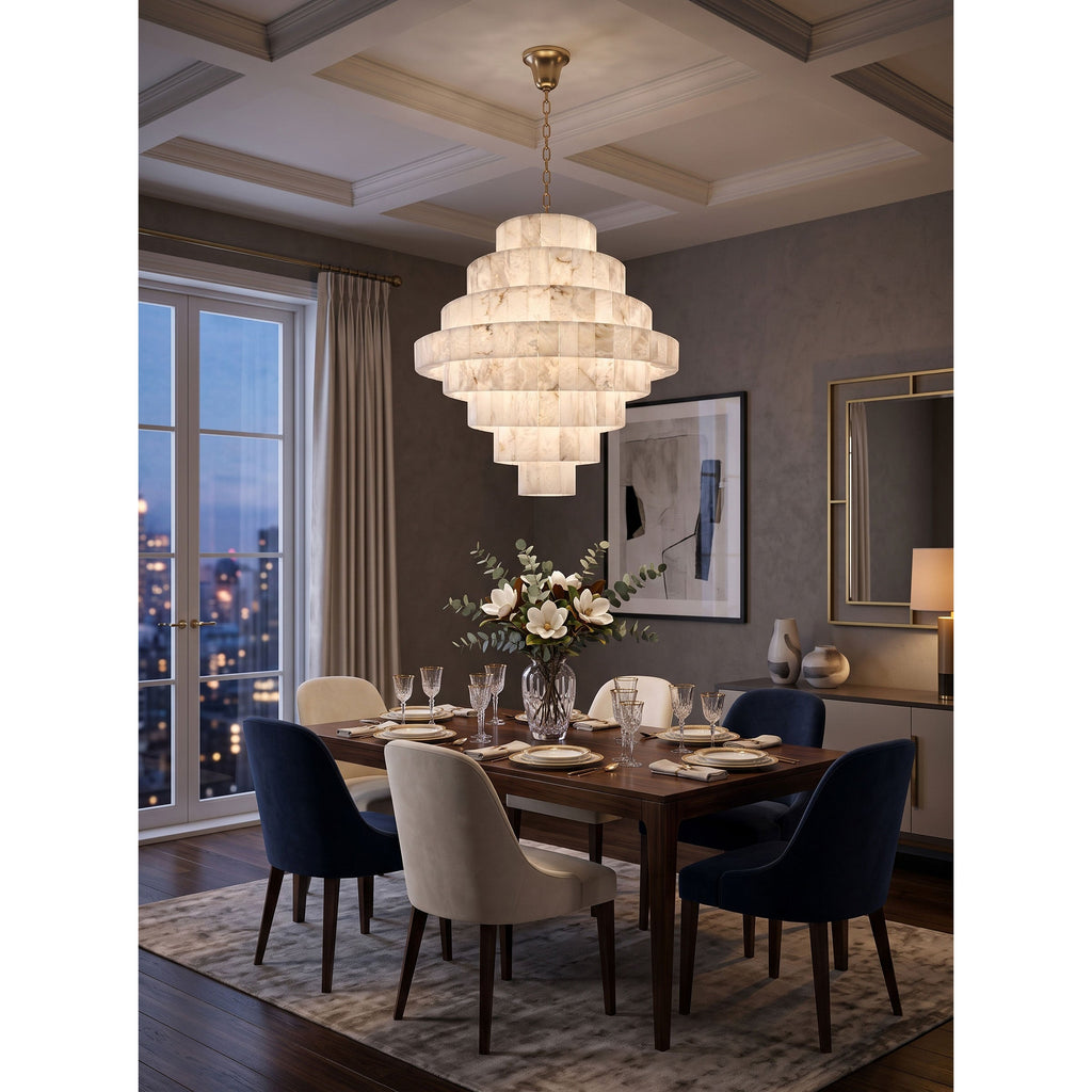 Radilum Pyramid Alabaster Chandelier Brass Frame