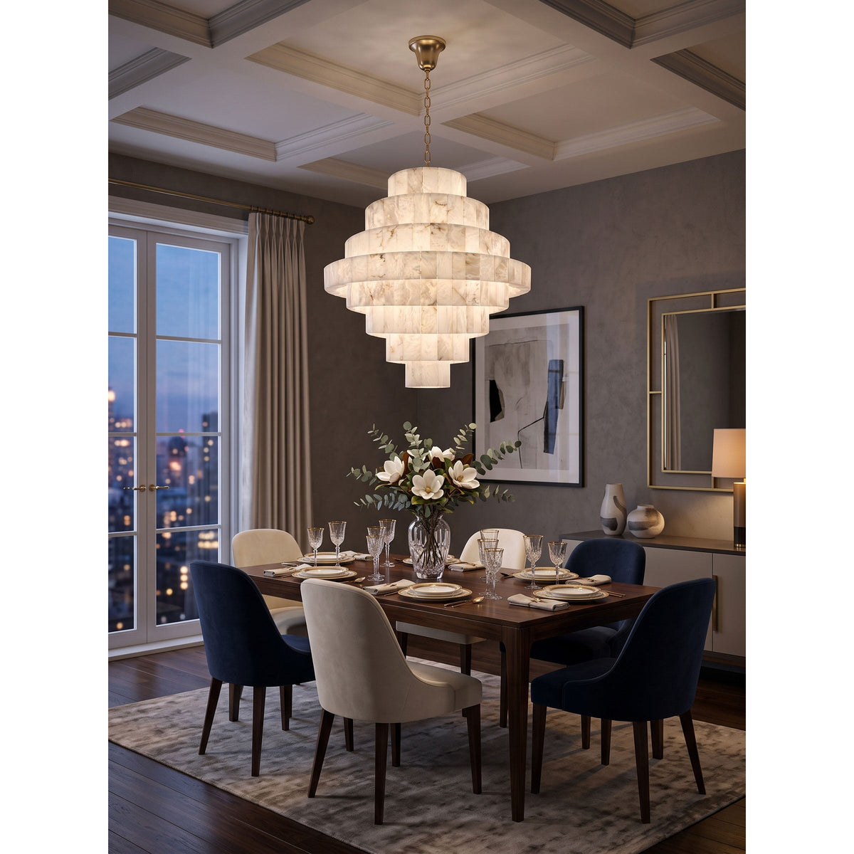 Radilum Pyramid Alabaster Chandelier Brass Frame