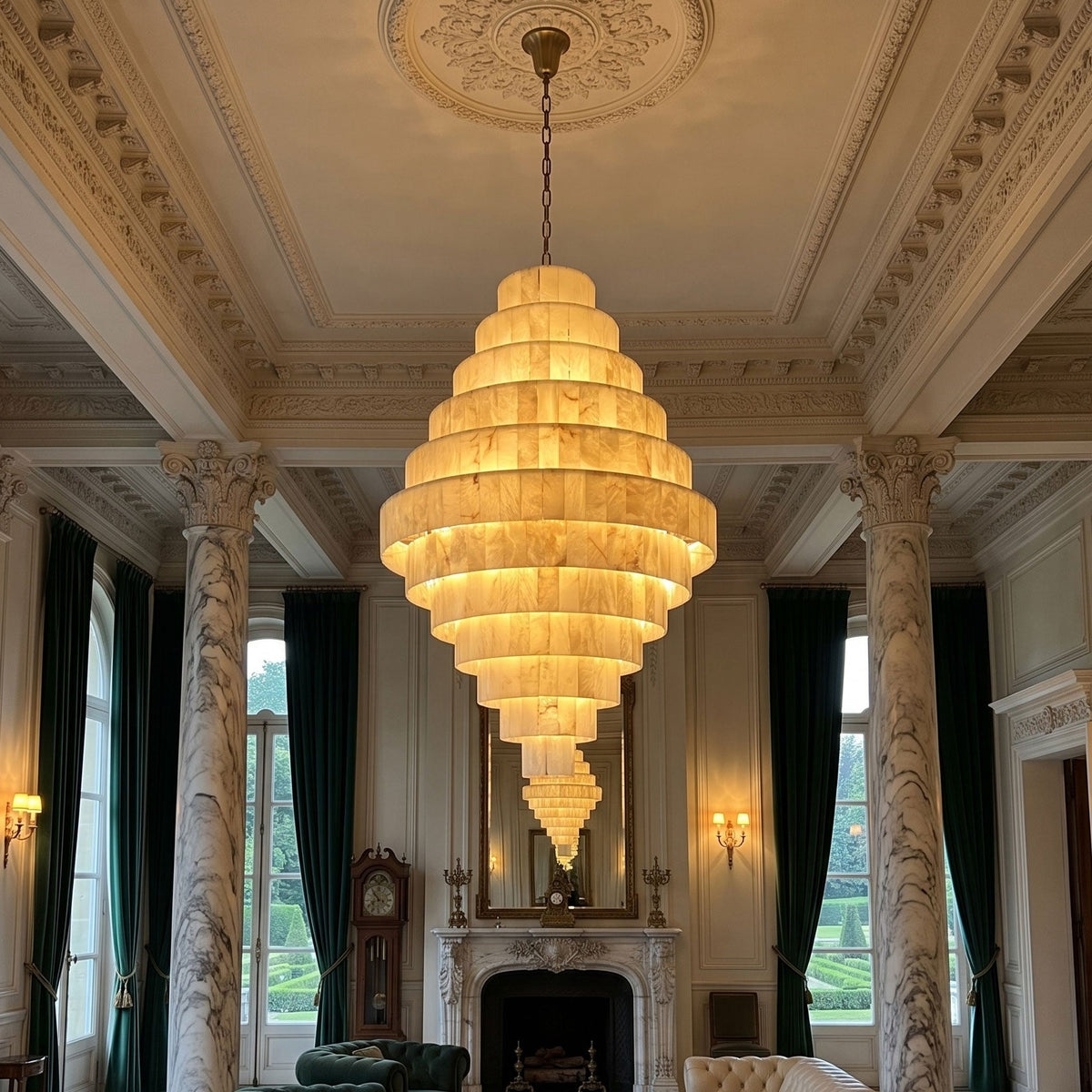 Radilum Pyramid Alabaster Chandelier Brass Frame