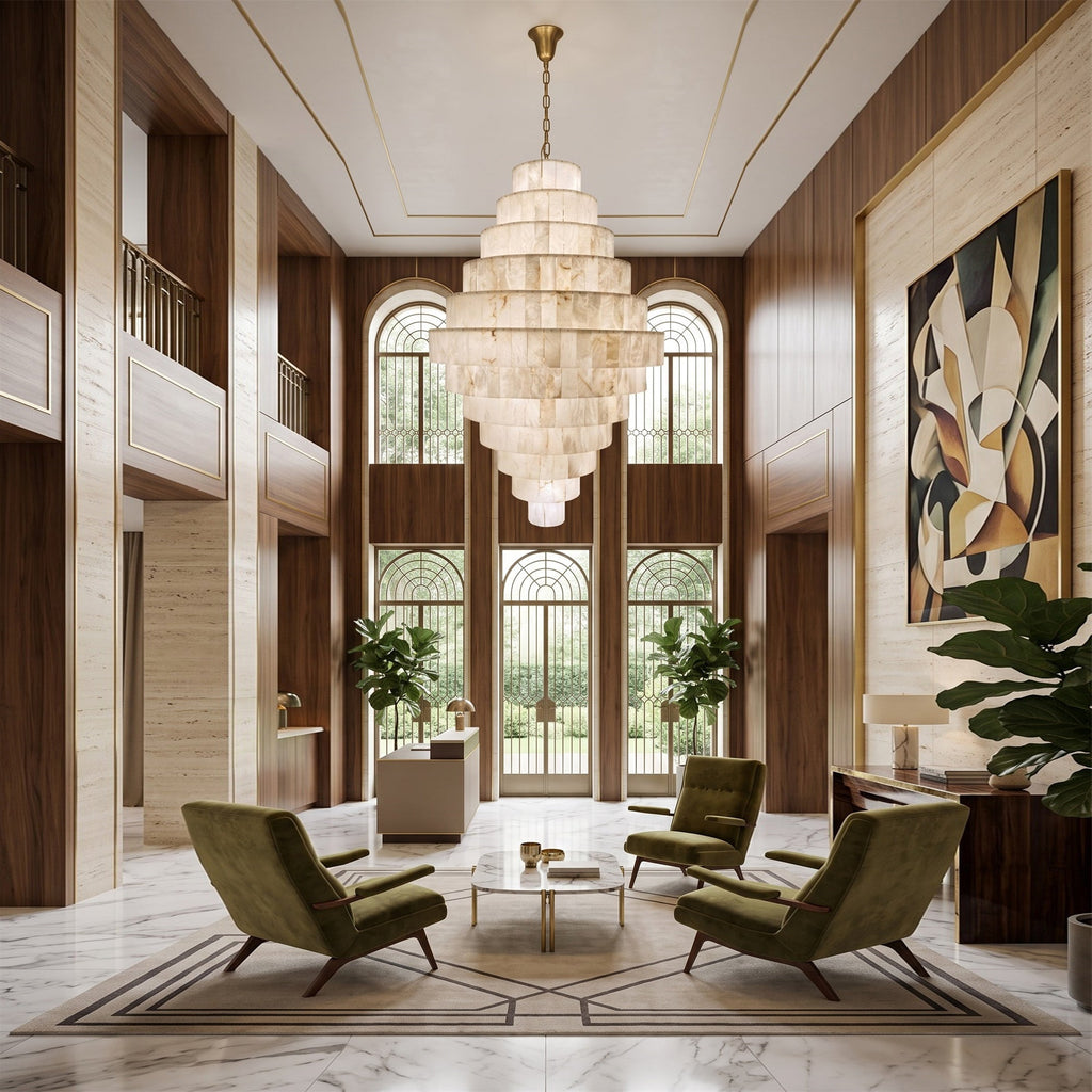 Radilum Pyramid Alabaster Chandelier Brass Frame