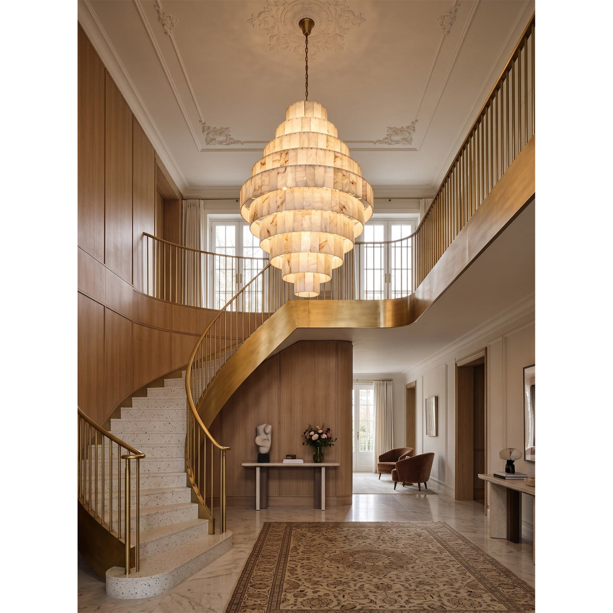 Radilum Pyramid Alabaster Chandelier Brass Frame