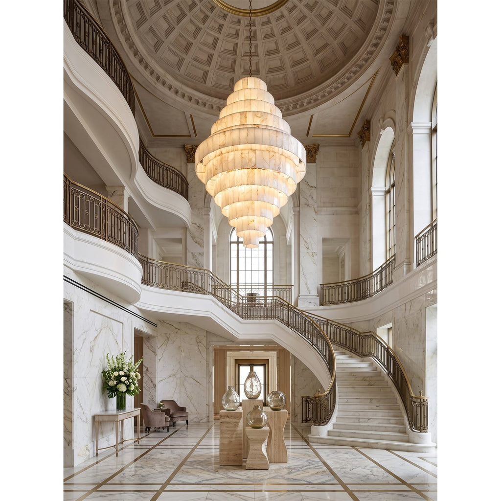 Radilum Pyramid Alabaster Chandelier Brass Frame