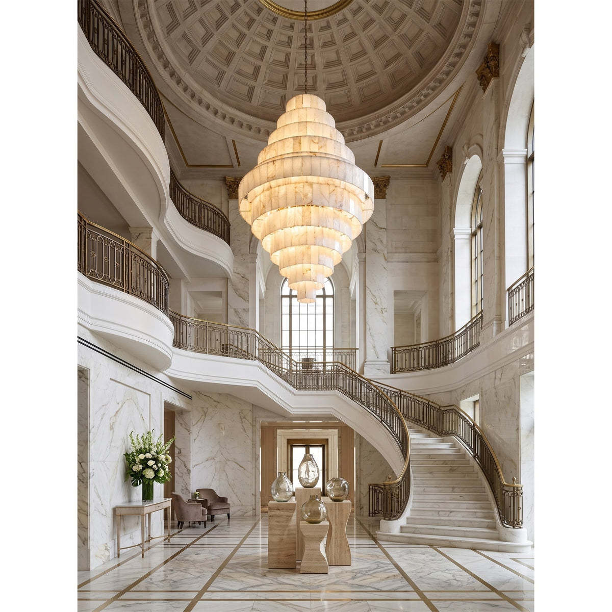 Radilum Pyramid Alabaster Chandelier Brass Frame