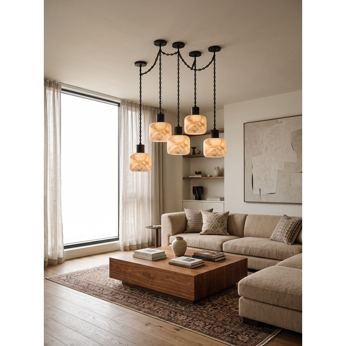 Radilum Column Alabaster Chain Chandelier