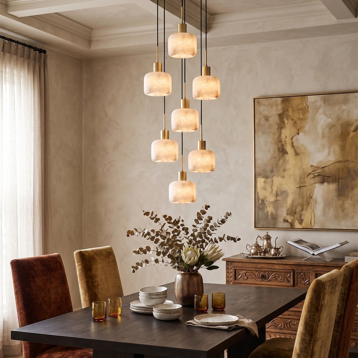 Radilum Natural Square Alabaster Chandelier