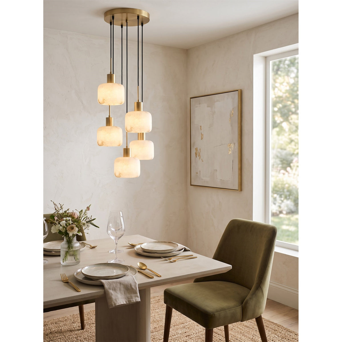 Radilum Natural Square Alabaster Chandelier