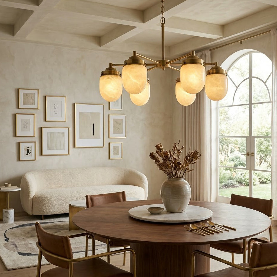 Radilum Nerielle Alabaster Chandelier Brass Frame