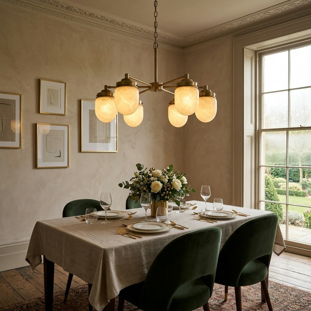 Radilum Nerielle Alabaster Chandelier Brass Frame