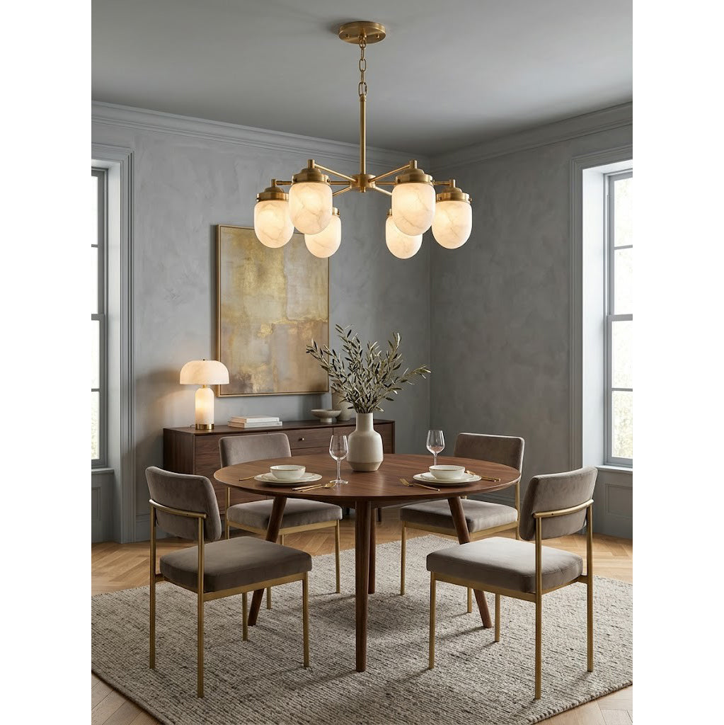 Radilum Nerielle Alabaster Chandelier Brass Frame