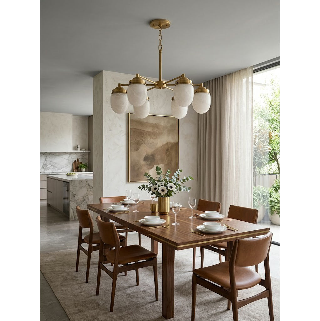 Radilum Nerielle Alabaster Chandelier Brass Frame