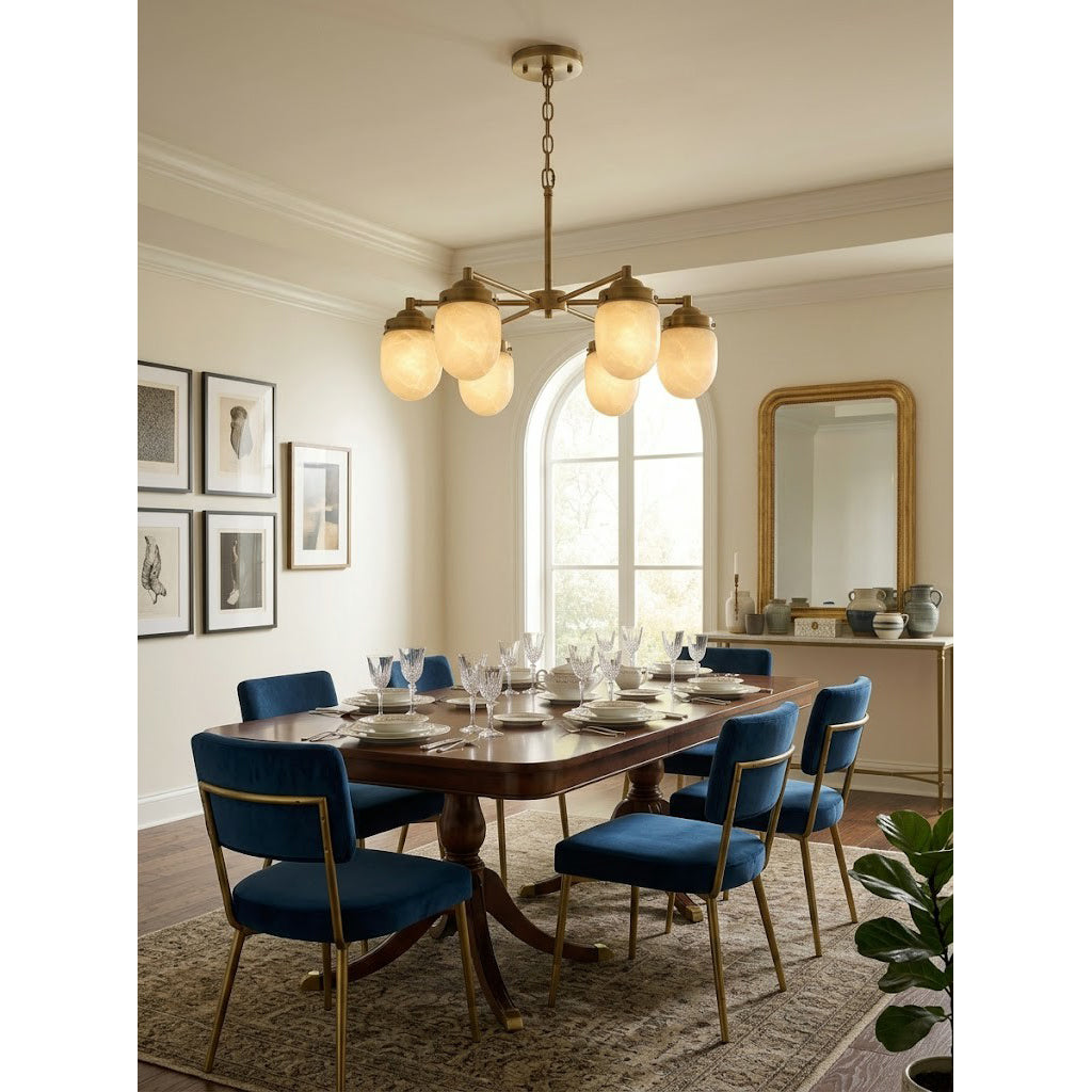 Radilum Nerielle Alabaster Chandelier Brass Frame
