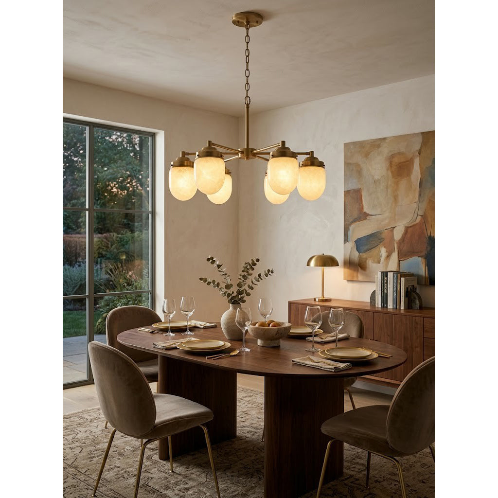 Radilum Nerielle Alabaster Chandelier Brass Frame