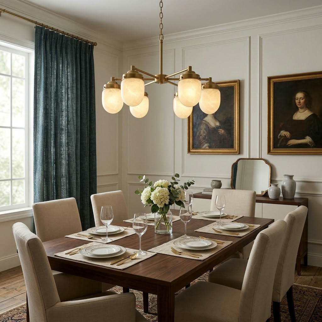 Radilum Nerielle Alabaster Chandelier Brass Frame