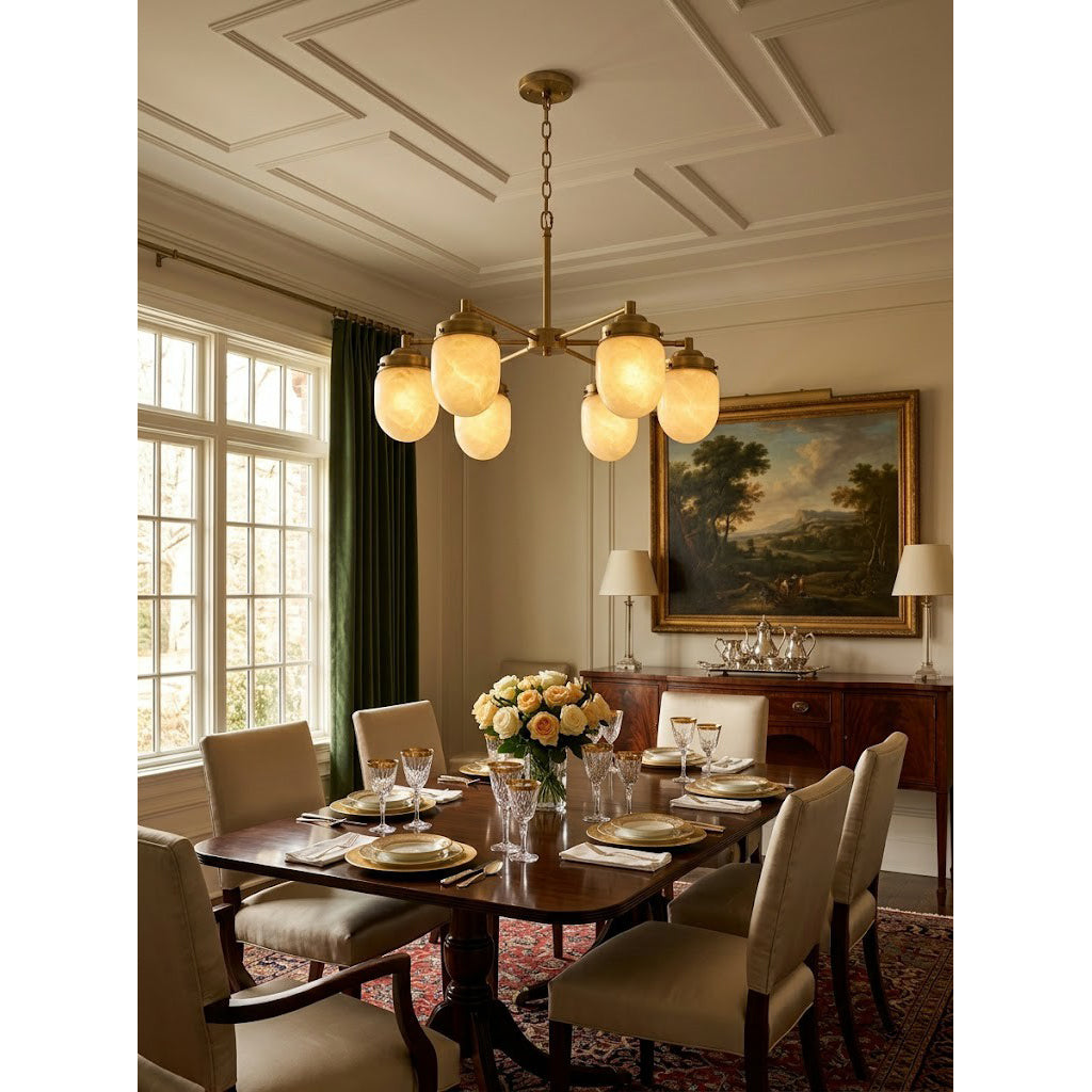Radilum Nerielle Alabaster Chandelier Brass Frame