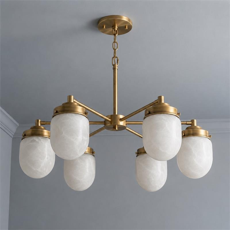Radilum Nerielle Alabaster Chandelier Brass Frame