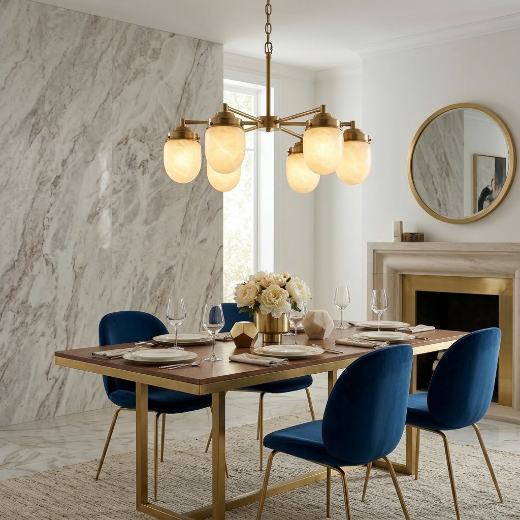 Radilum Nerielle Alabaster Chandelier Brass Frame