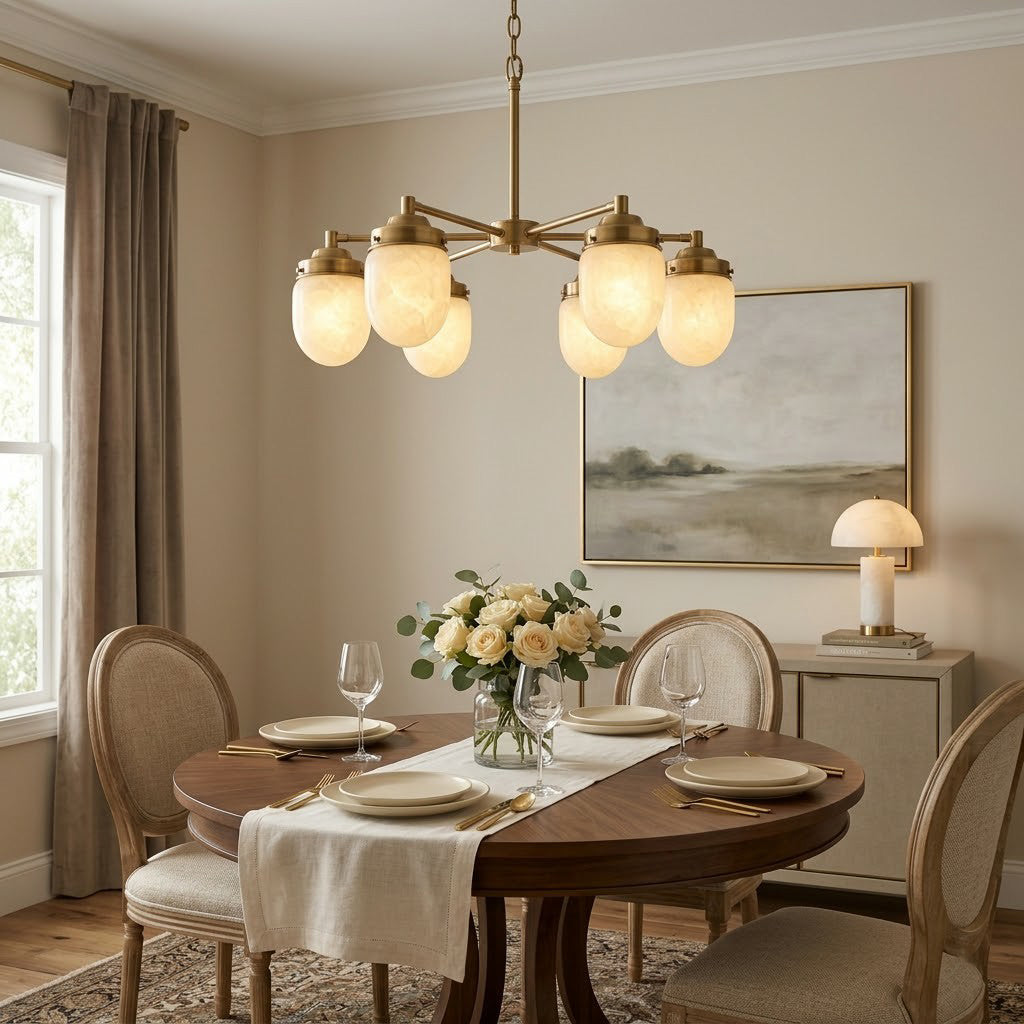 Radilum Nerielle Alabaster Chandelier Brass Frame