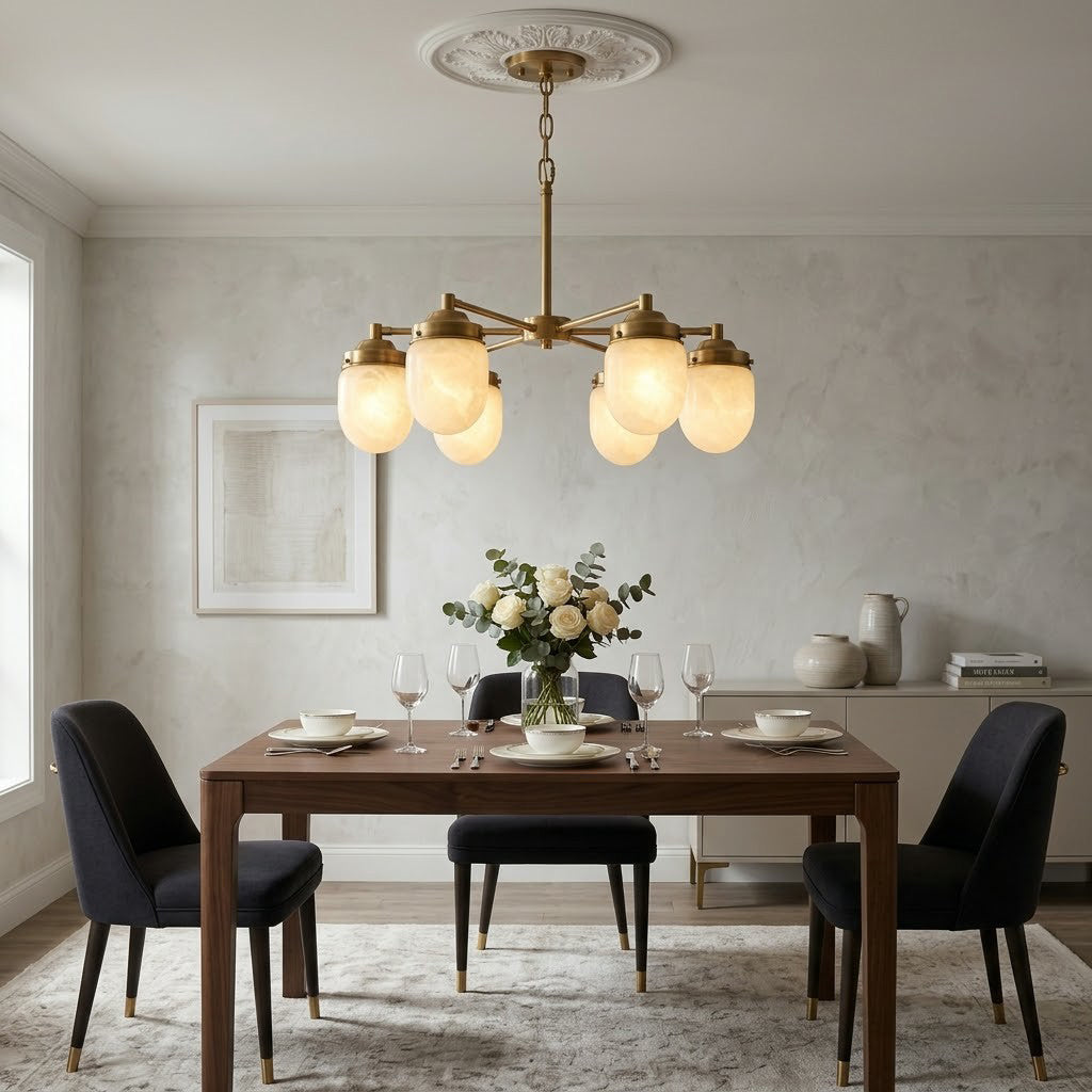 Radilum Nerielle Alabaster Chandelier Brass Frame