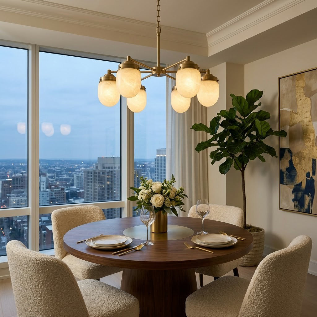 Radilum Nerielle Alabaster Chandelier Brass Frame