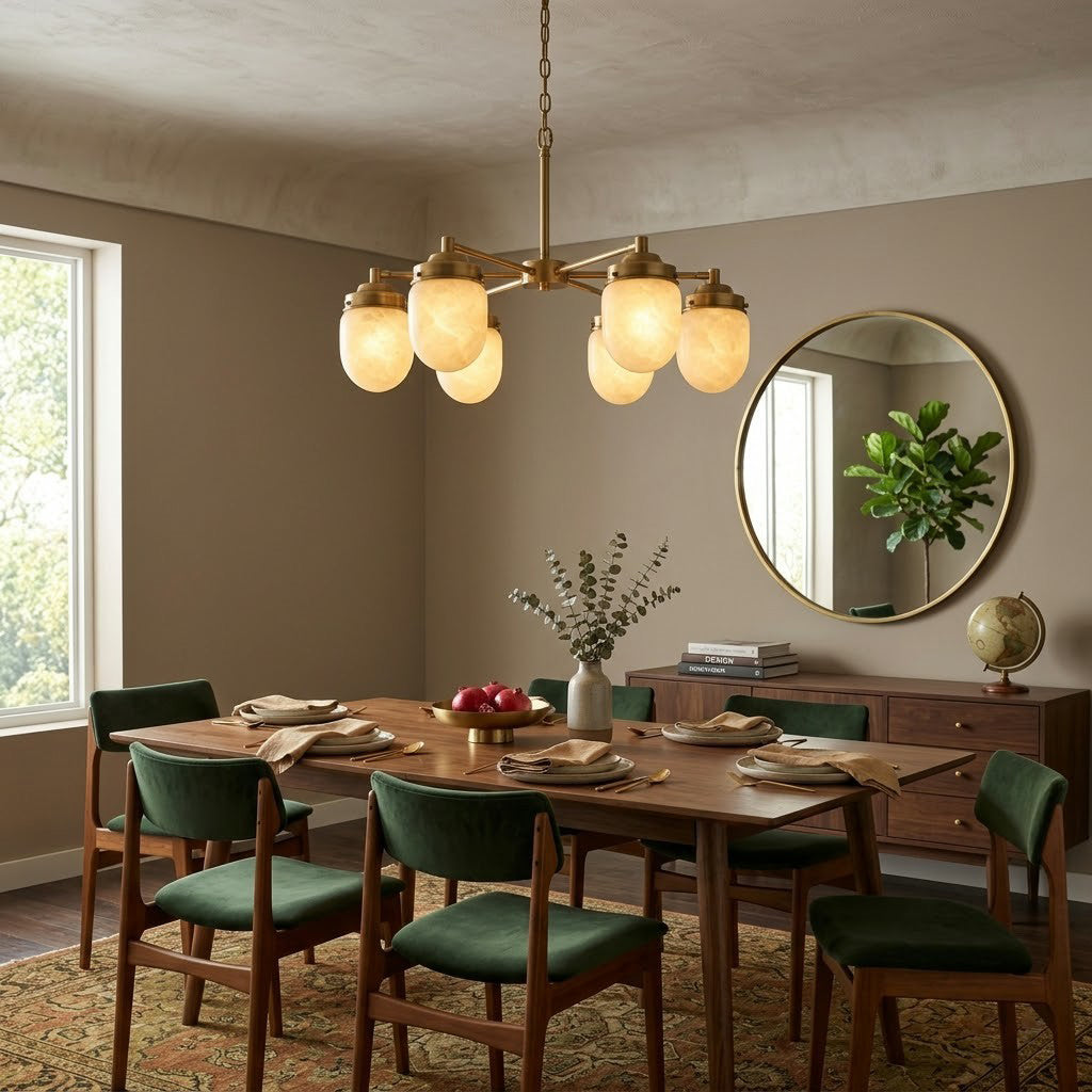 Radilum Nerielle Alabaster Chandelier Brass Frame