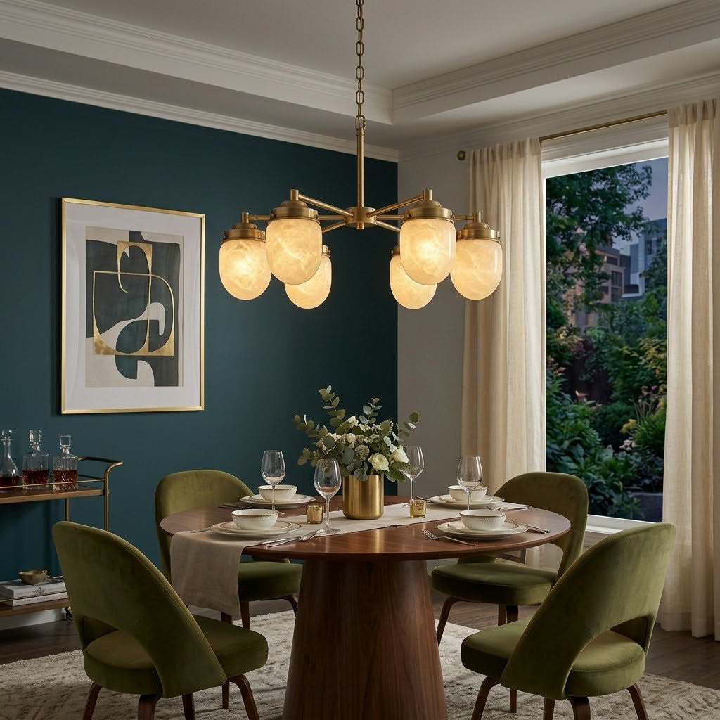 Radilum Nerielle Alabaster Chandelier Brass Frame