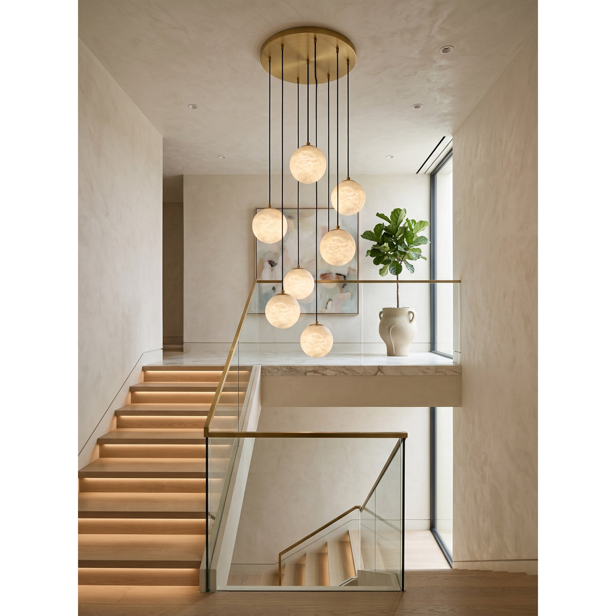 Radilum Savina Alabaster Chandelier Brass Frame