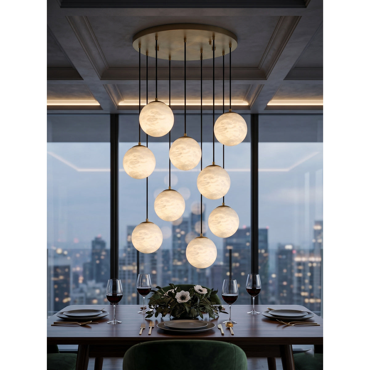 Radilum Savina Alabaster Chandelier Brass Frame