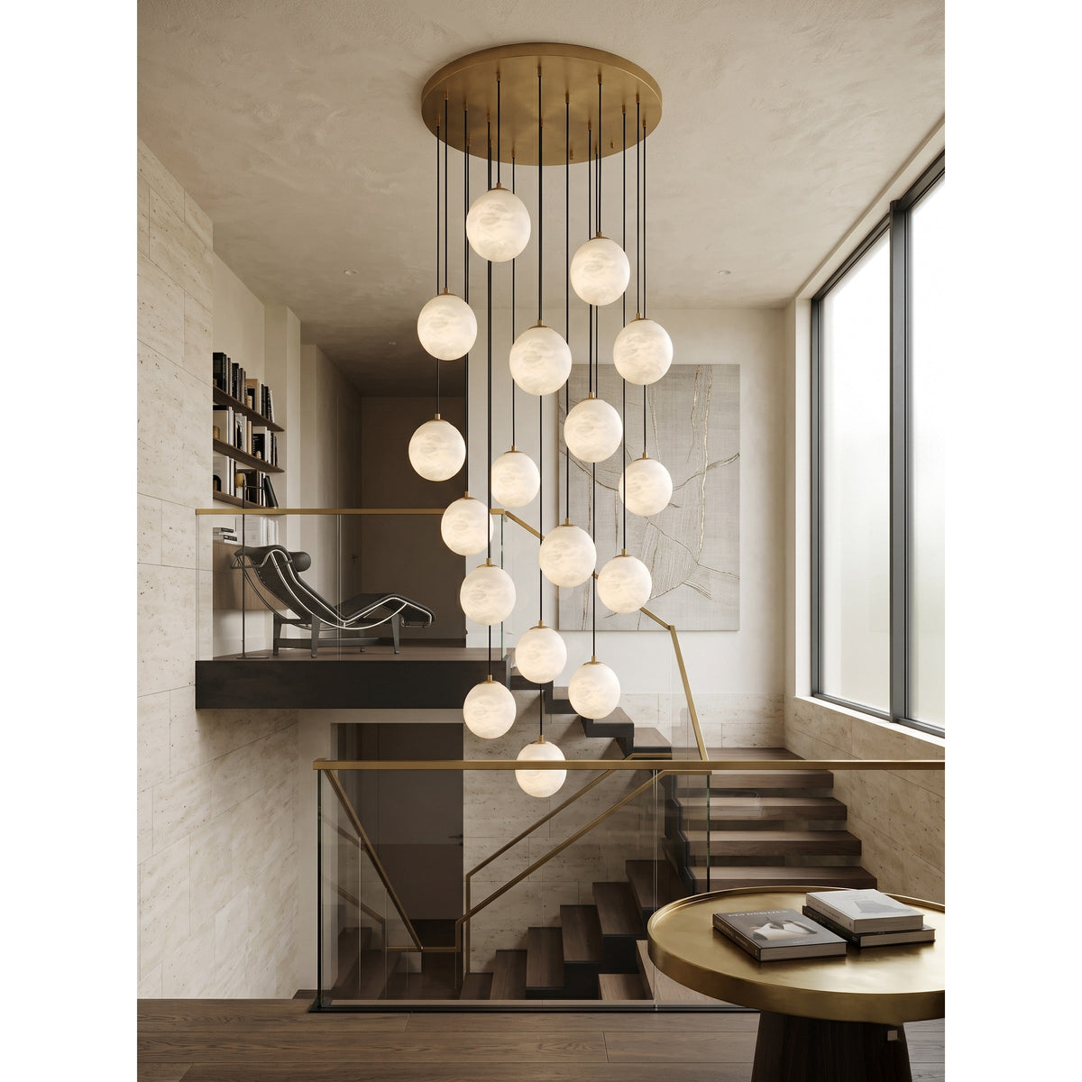 Radilum Savina Alabaster Chandelier Brass Frame