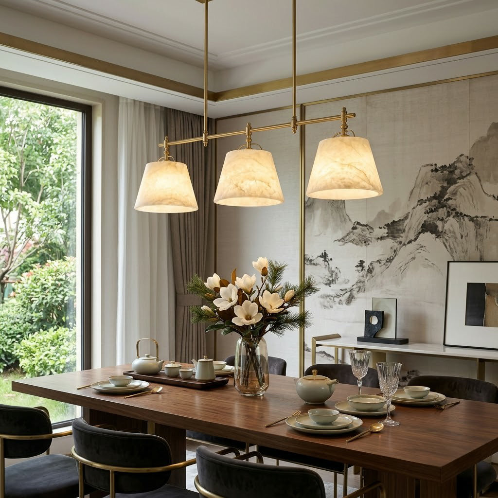 Radilum Sloane Alabaster Chandelier Brass Frame