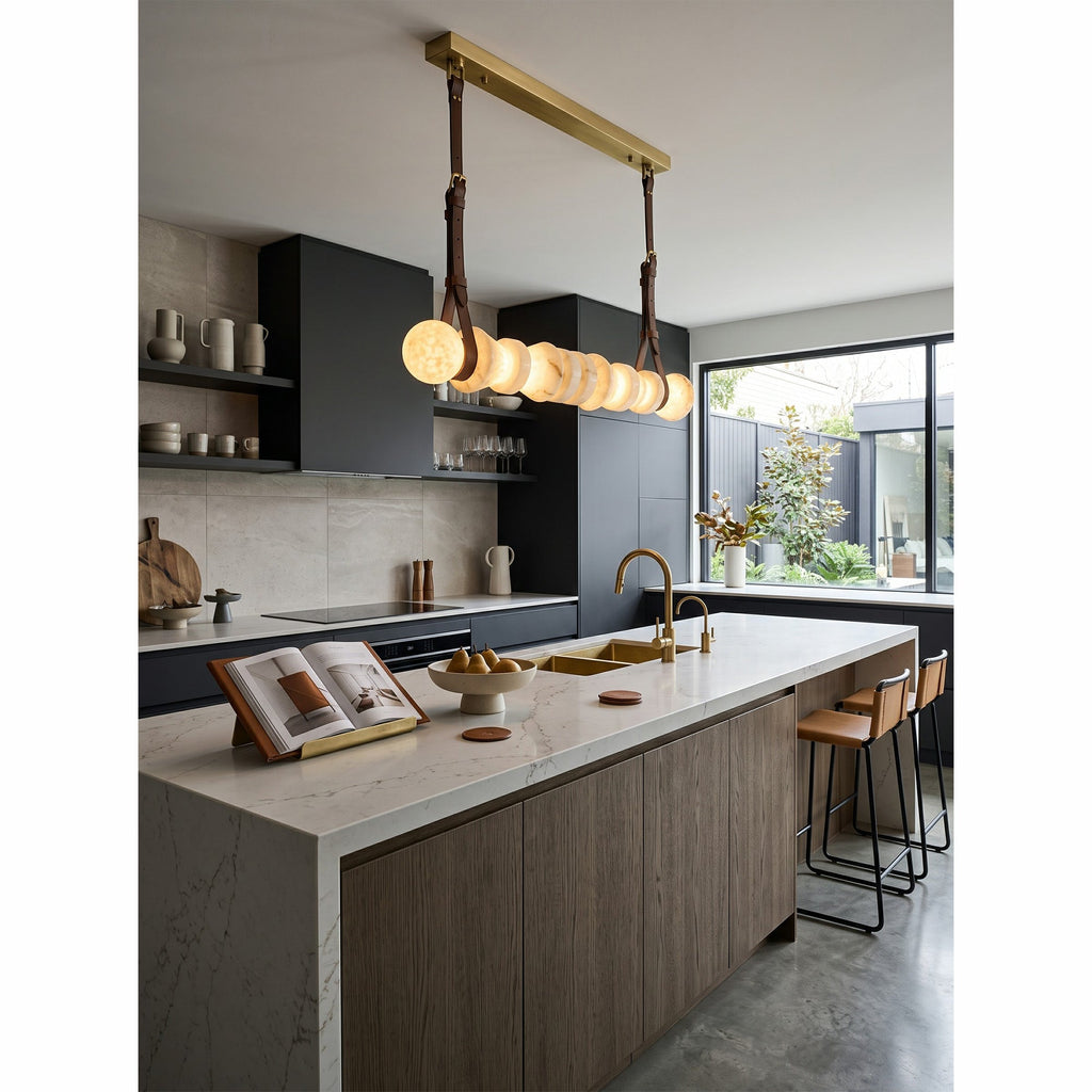 Radilum Tervaine Alabaster Chandelier Brass Frame