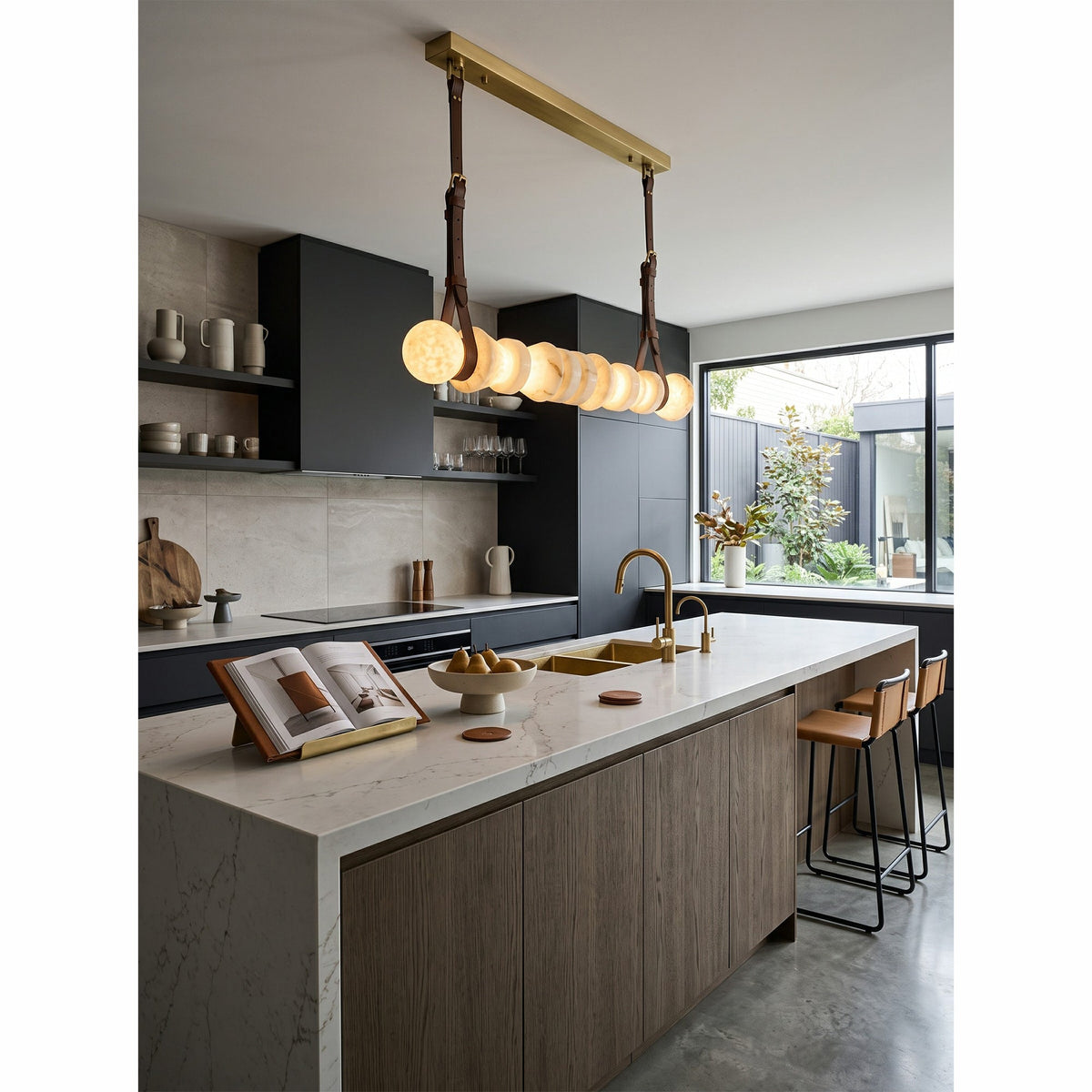 Radilum Tervaine Alabaster Chandelier Brass Frame