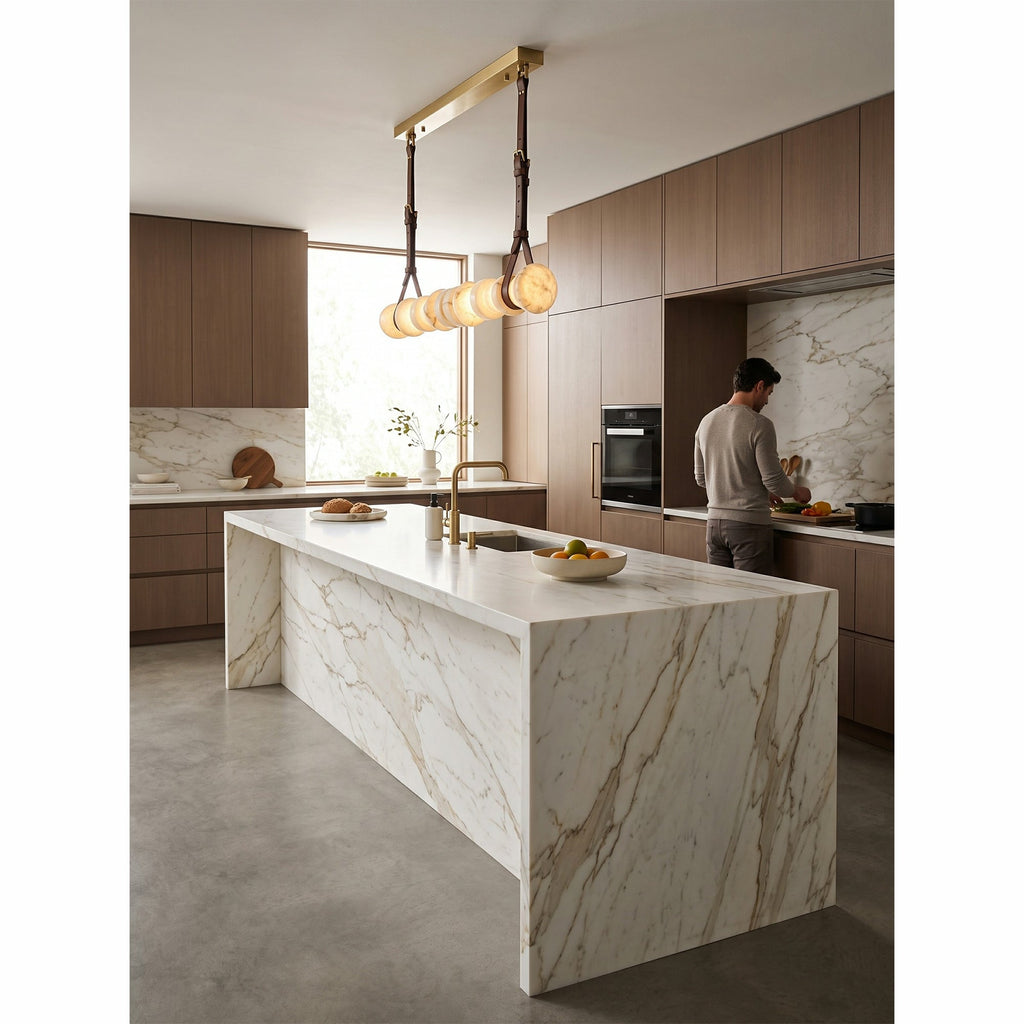 Radilum Tervaine Alabaster Chandelier Brass Frame