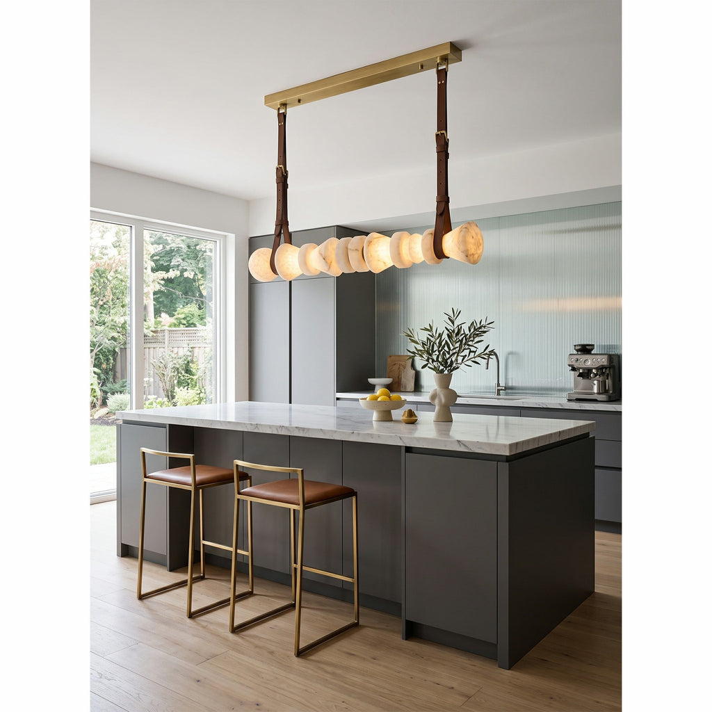 Radilum Tervaine Alabaster Chandelier Brass Frame