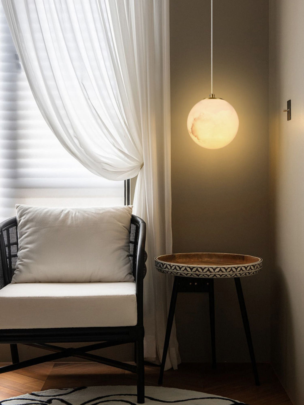 Radilum Savina Alabaster Pendant Light Hand-Cut Stone Sphere
