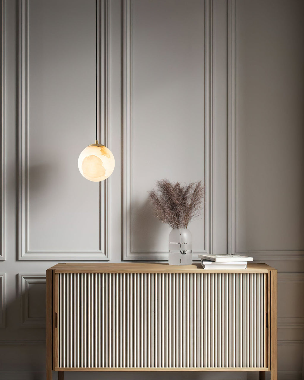 Radilum Savina Alabaster Pendant Light Hand-Cut Stone Sphere