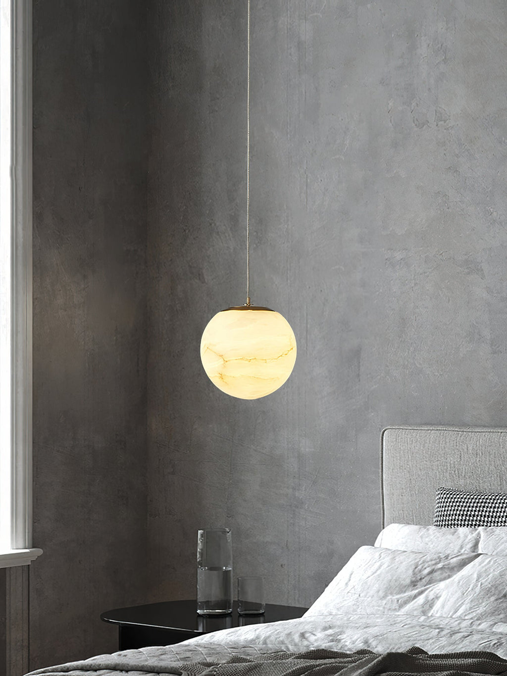 Radilum Savina Alabaster Pendant Light Hand-Cut Stone Sphere