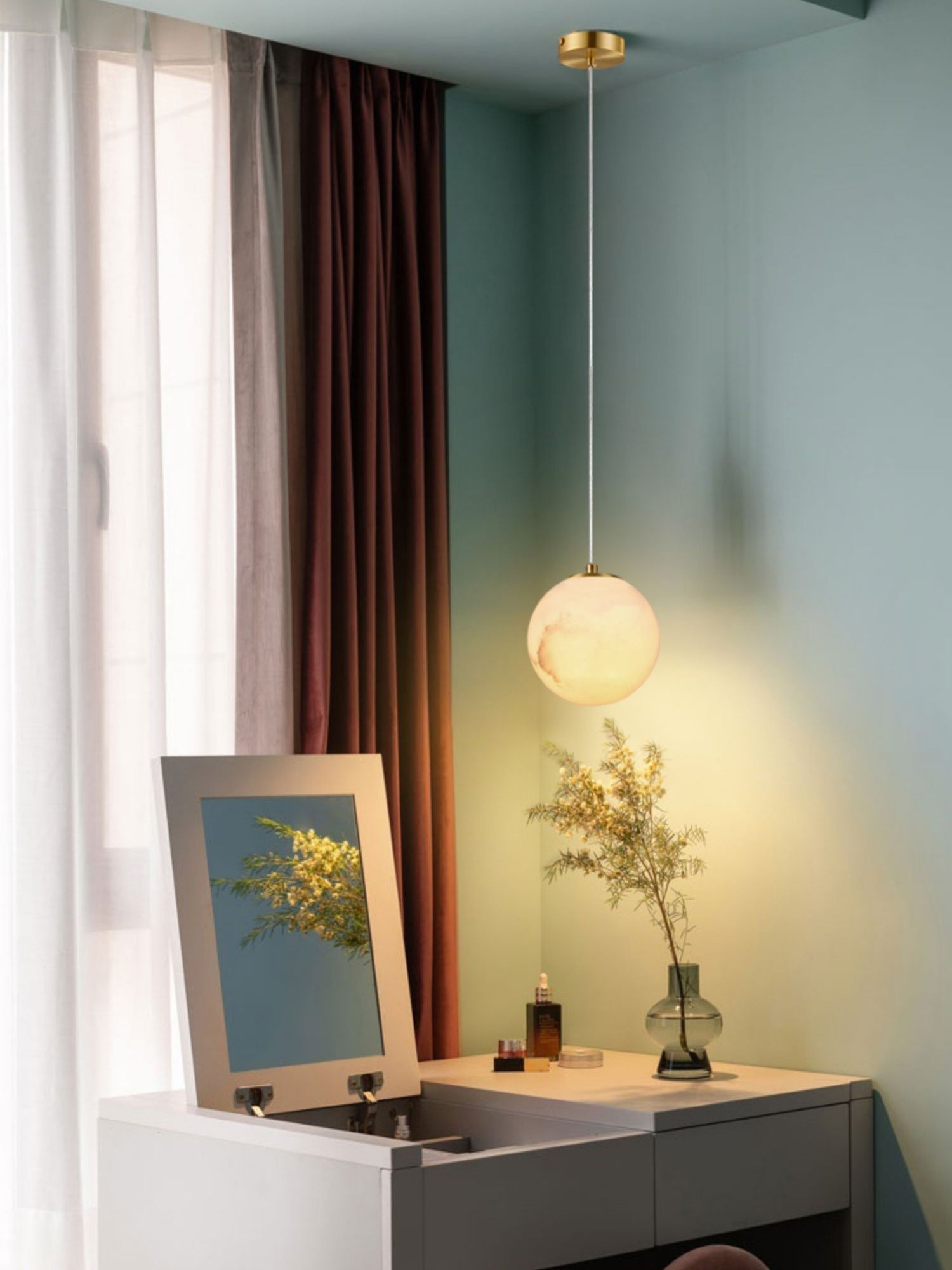 Radilum Savina Alabaster Pendant Light Hand-Cut Stone Sphere