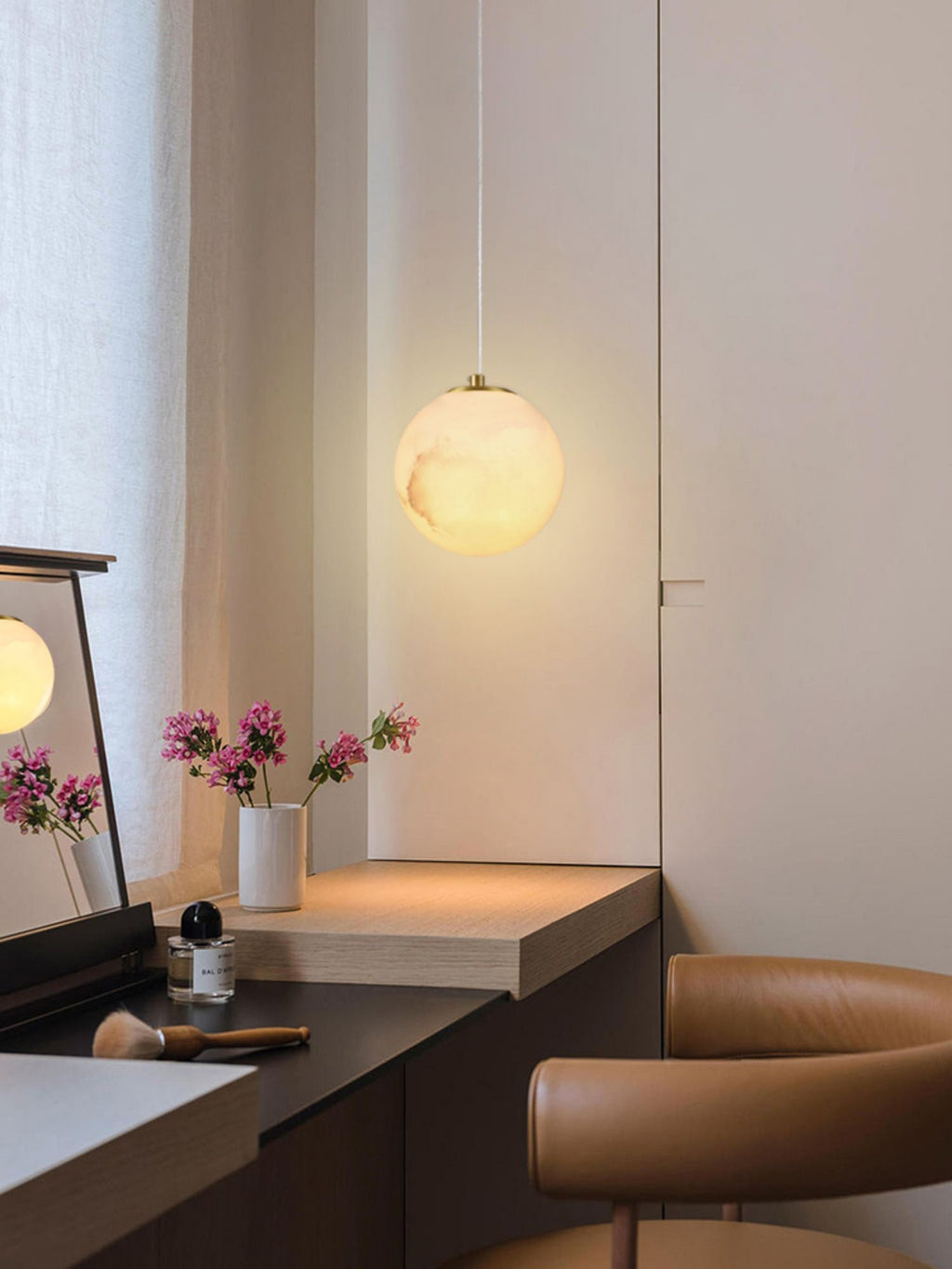 Radilum Savina Alabaster Pendant Light Hand-Cut Stone Sphere