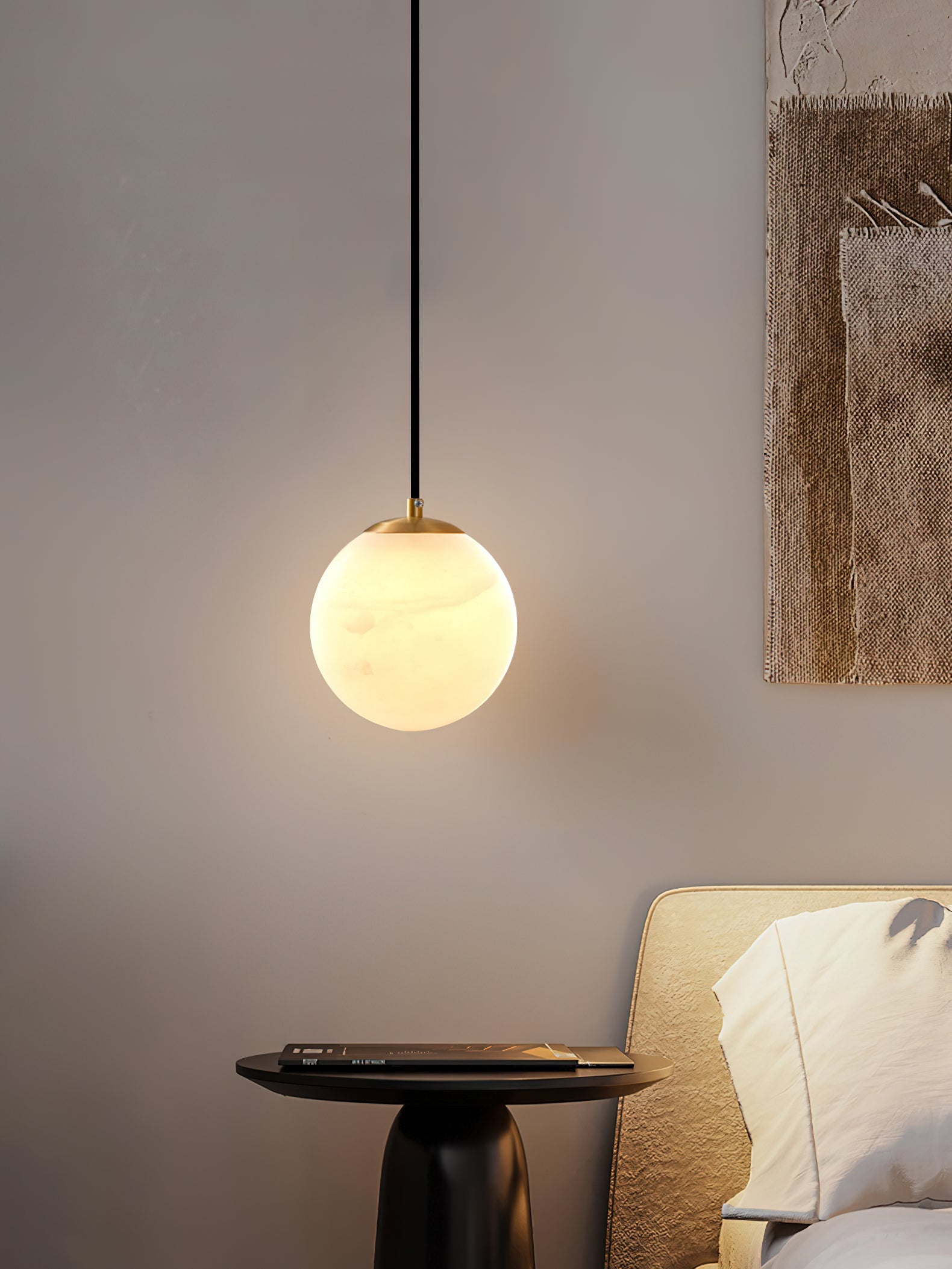 Radilum Savina Alabaster Pendant Light Hand-Cut Stone Sphere