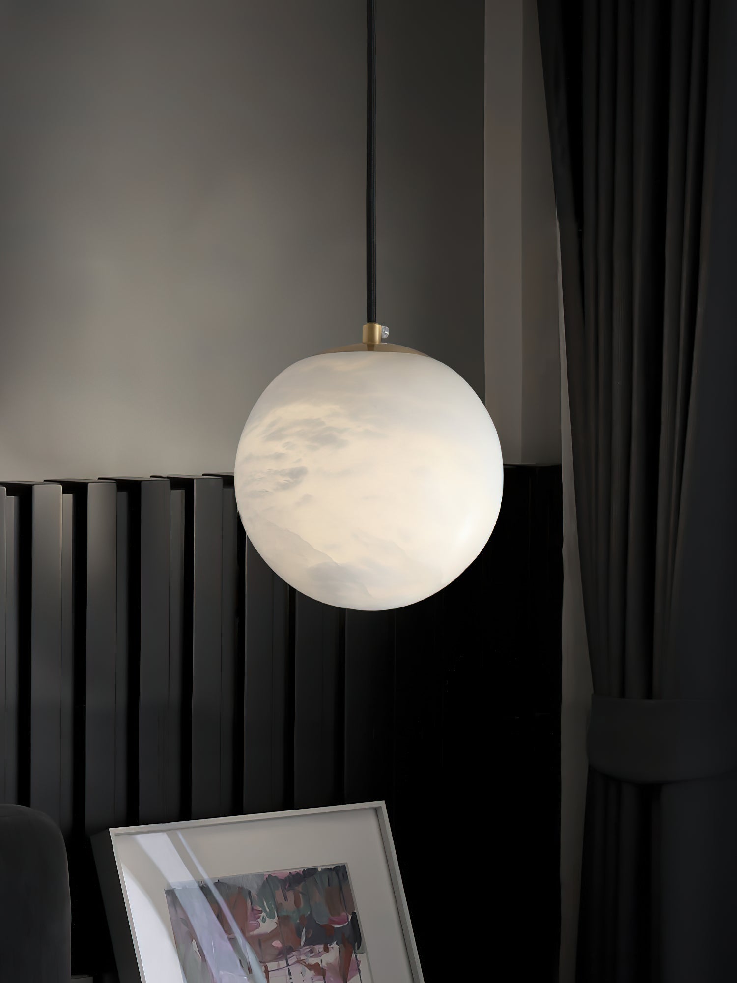 Radilum Savina Alabaster Pendant Light Hand-Cut Stone Sphere