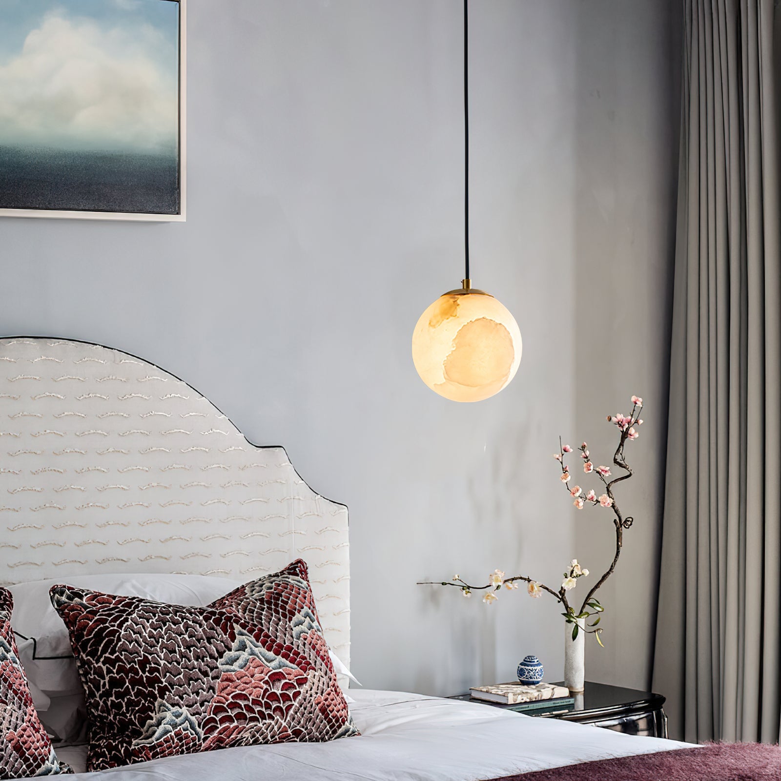 Radilum Savina Alabaster Pendant Light Hand-Cut Stone Sphere