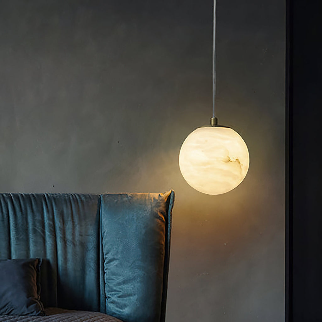 Radilum Savina Alabaster Pendant Light Hand-Cut Stone Sphere