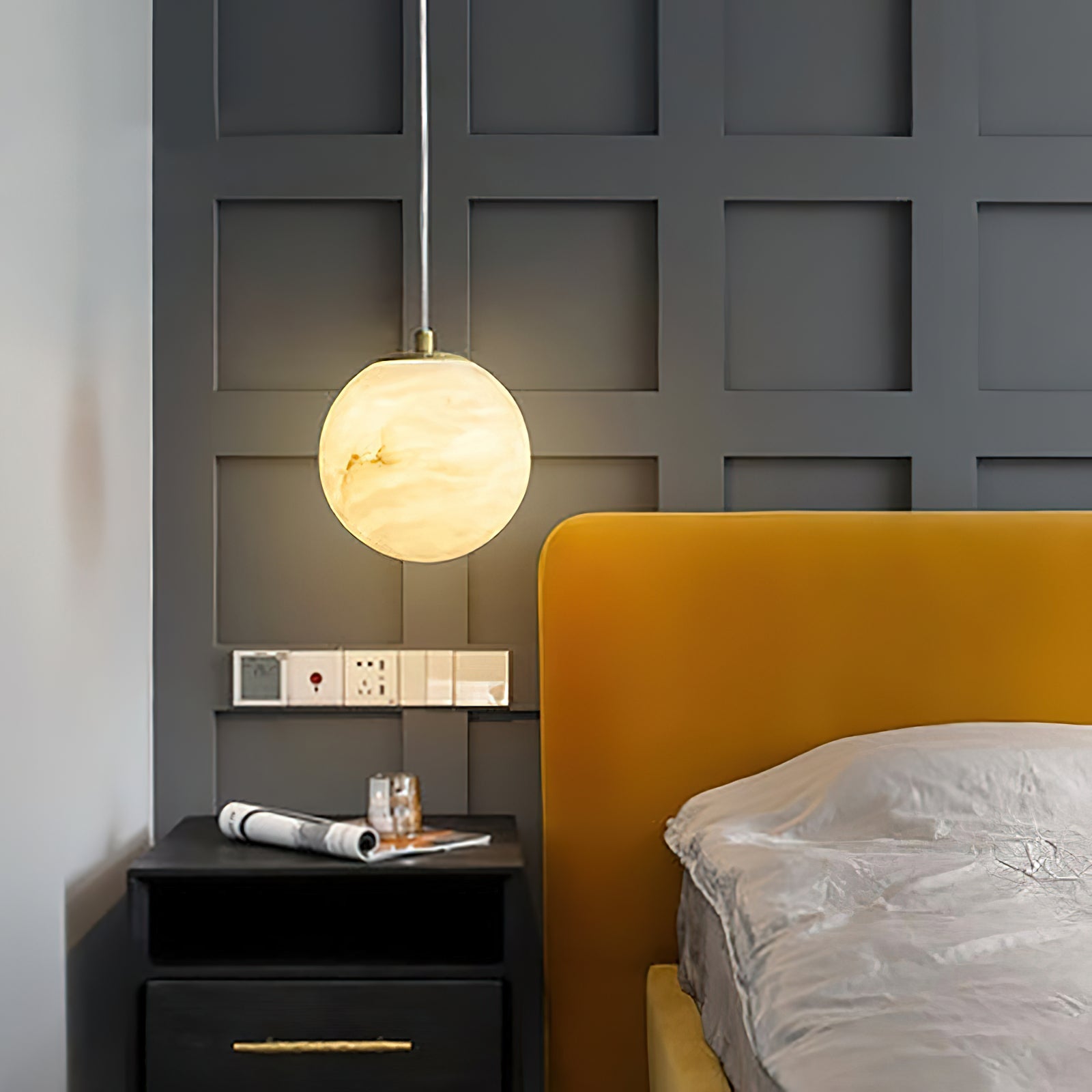 Radilum Savina Alabaster Pendant Light Hand-Cut Stone Sphere